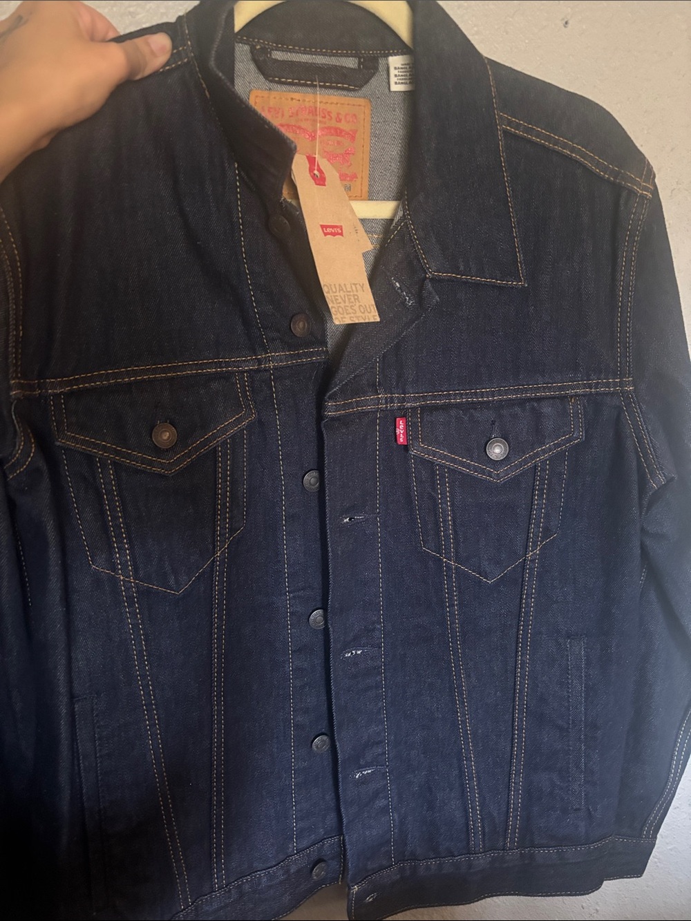 Levi's Dark Blue Denim Trucker Jacket with Contrast Stitching